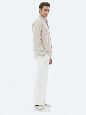 Bej Fitilli Regular Fit Dokuma Kadife Casual %100 Pamuk Gömlek