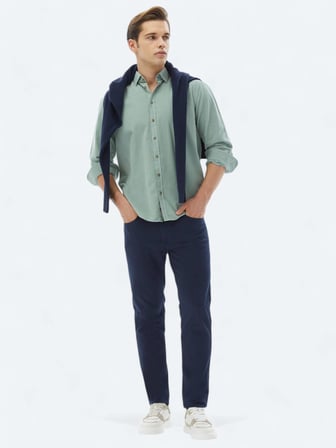 Mint Fitilli Regular Fit Dokuma Kadife Casual %100 Pamuk Gömlek