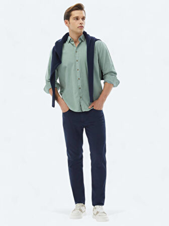Mint Fitilli Regular Fit Dokuma Kadife Casual %100 Pamuk Gömlek