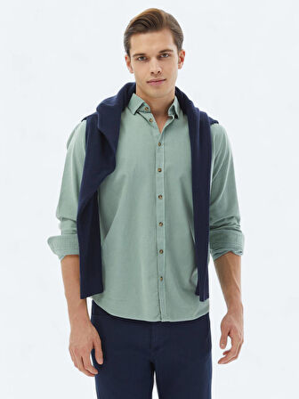 Mint Fitilli Regular Fit Dokuma Kadife Casual %100 Pamuk Gömlek