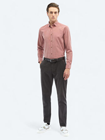 Pembe Fitilli Regular Fit Dokuma Kadife Casual %100 Pamuk Gömlek