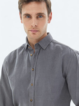 Gri Fitilli Regular Fit Dokuma Kadife Casual %100 Pamuk Gömlek