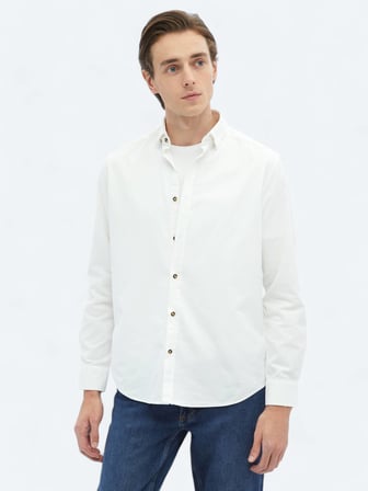 Beyaz Fitilli Regular Fit Dokuma Kadife Casual %100 Pamuk Gömlek