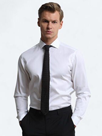 Beyaz Düz Regular Fit Dokuma Klasik %100 Pamuk Gömlek