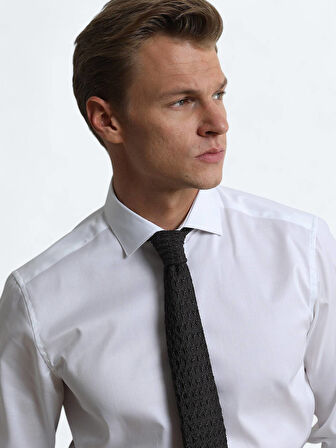 Beyaz Düz Regular Fit Dokuma Klasik %100 Pamuk Gömlek