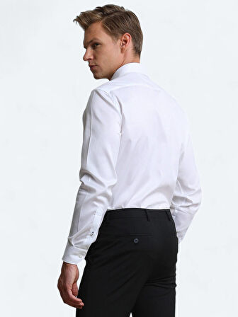 Beyaz Düz Regular Fit Dokuma Klasik %100 Pamuk Gömlek