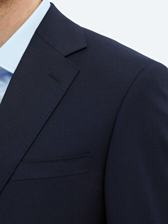 Lacivert Düz Modern Fit Yün Karışımlı Takım Elbise
