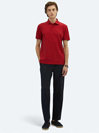 Kırmızı Düz Polo Yaka %100 Pamuk T-Shirt