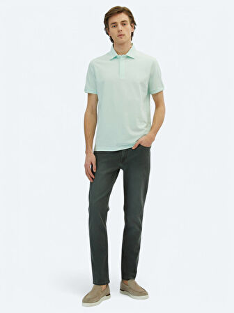 Su Yeşili Düz Polo Yaka %100 Pamuk T-Shirt