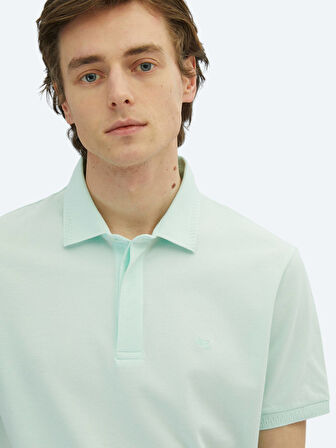 Su Yeşili Düz Polo Yaka %100 Pamuk T-Shirt