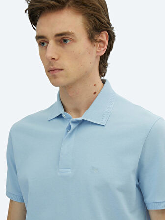Mavi Düz Polo Yaka %100 Pamuk T-Shirt