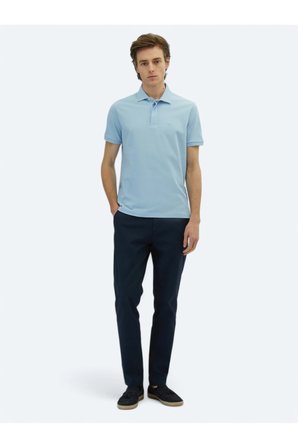 Mavi Düz Polo Yaka %100 Pamuk T-Shirt