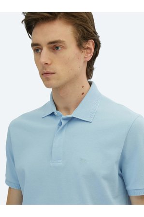 Mavi Düz Polo Yaka %100 Pamuk T-Shirt