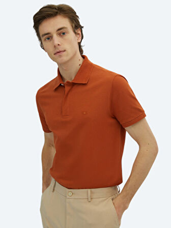 Kiremit Düz Polo Yaka %100 Pamuk T-Shirt