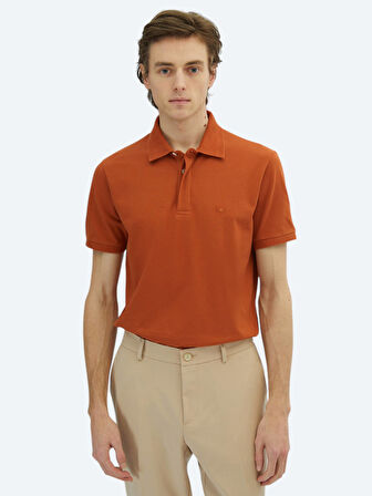 Kiremit Düz Polo Yaka %100 Pamuk T-Shirt