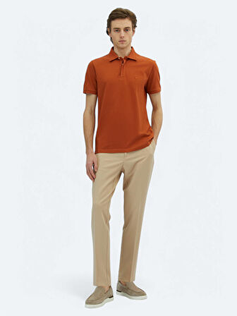 Kiremit Düz Polo Yaka %100 Pamuk T-Shirt