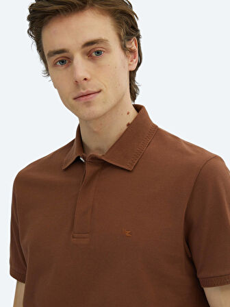 Kahverengi Düz Polo Yaka %100 Pamuk T-Shirt