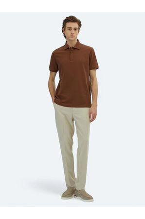 Kahverengi Düz Polo Yaka %100 Pamuk T-Shirt