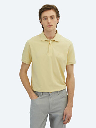 Sarı Düz Polo Yaka %100 Pamuk T-Shirt