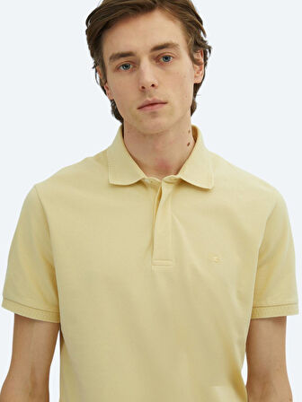Sarı Düz Polo Yaka %100 Pamuk T-Shirt