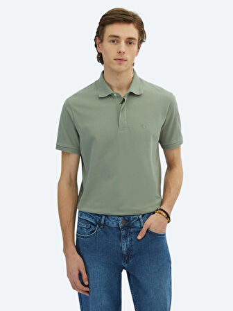 Haki Düz Polo Yaka %100 Pamuk T-Shirt