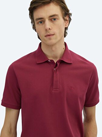 Mürdüm Düz Polo Yaka %100 Pamuk T-Shirt