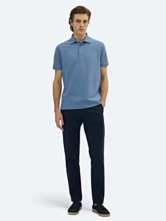 Havacı Mavi Düz Polo Yaka %100 Pamuk T-Shirt