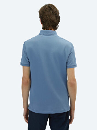 Havacı Mavi Düz Polo Yaka %100 Pamuk T-Shirt
