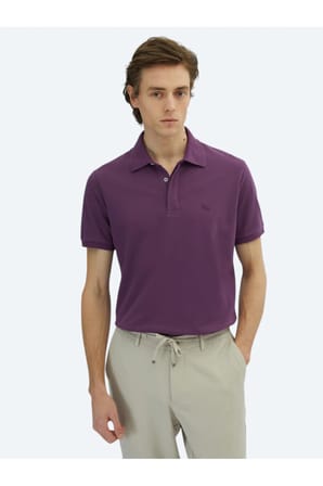 Mor Düz Polo Yaka %100 Pamuk T-Shirt