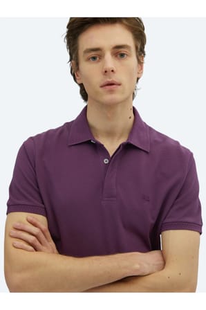 Mor Düz Polo Yaka %100 Pamuk T-Shirt
