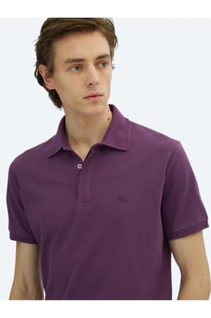 Mor Düz Polo Yaka %100 Pamuk T-Shirt