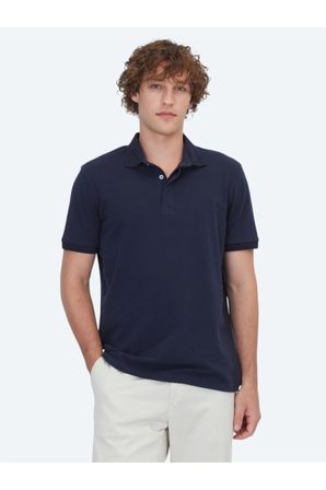 Lacivert Düz Polo Yaka %100 Pamuk T-Shirt