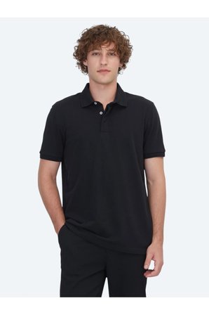 Siyah Düz Polo Yaka %100 Pamuk T-Shirt