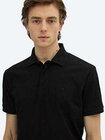 Siyah Düz Polo Yaka %100 Pamuk T-Shirt