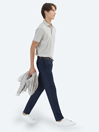 Lacivert Dokuma Slim Fit Casual Pantolon