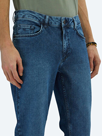 Orta Mavi Slim Fit Çevre Dostu Denim Pamuk Karışımlı Pantolon