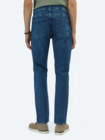 Orta Mavi Slim Fit Çevre Dostu Denim Pamuk Karışımlı Pantolon