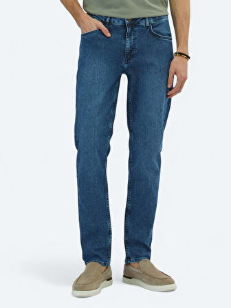 Orta Mavi Slim Fit Çevre Dostu Denim Pamuk Karışımlı Pantolon