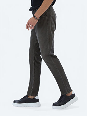 Kahverengi Slim Fit Denim Pamuk Karışımlı Pantolon