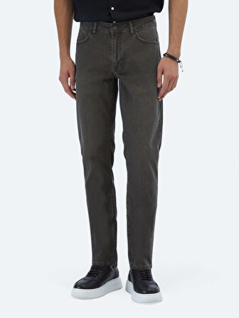 Kahverengi Slim Fit Denim Pamuk Karışımlı Pantolon