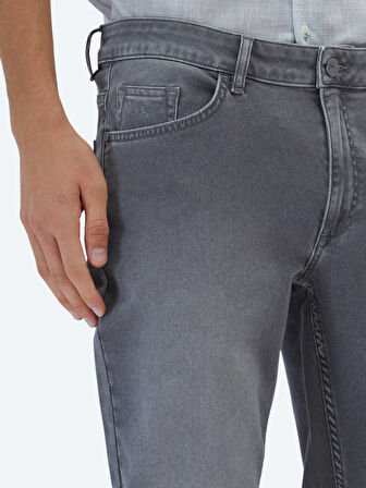 Gri Slim Fit Denim Pamuk Karışımlı Pantolon