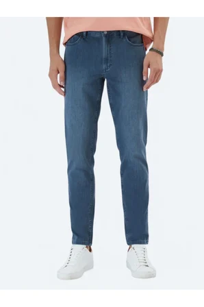 Koyu Petrol Slim Fit Denim Pamuk Karışımlı Pantolon
