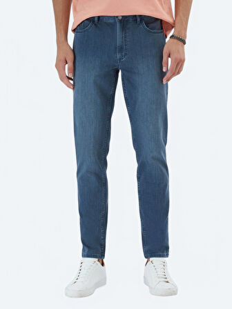 Koyu Petrol Slim Fit Denim Pamuk Karışımlı Pantolon