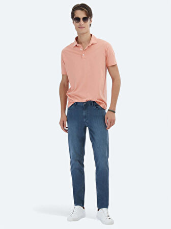 Koyu Petrol Slim Fit Denim Pamuk Karışımlı Pantolon