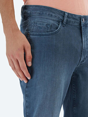 Koyu Petrol Slim Fit Denim Pamuk Karışımlı Pantolon