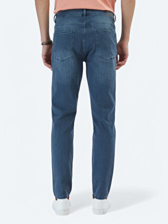 Koyu Petrol Slim Fit Denim Pamuk Karışımlı Pantolon