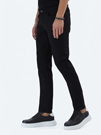 Siyah Slim Fit Denim Pamuk Karışımlı Pantolon