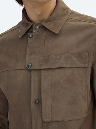 Vizon Regular Fit Gömlek Yaka Smart Casual Deri Mont