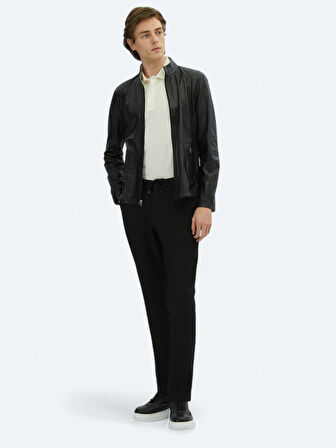 Gri Regular Fit Dik Yaka Smart Casual Çift Taraflı Deri Mont