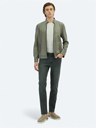 Lacivert Regular Fit Dik Yaka Smart Casual Deri Çift Taraflı Deri Mont